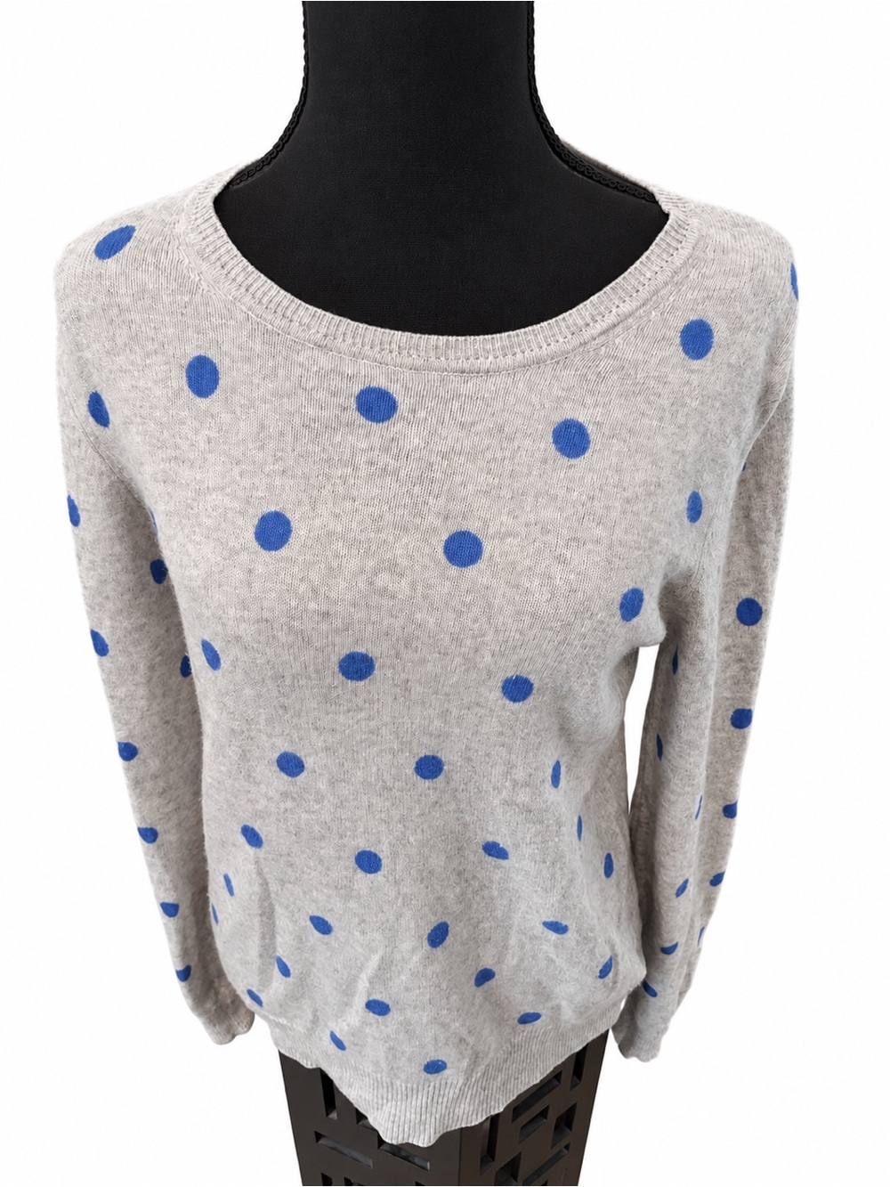 Rachel Zoe 100% 2-Ply Cashmere Gray Blue Polka Dot Sweater M